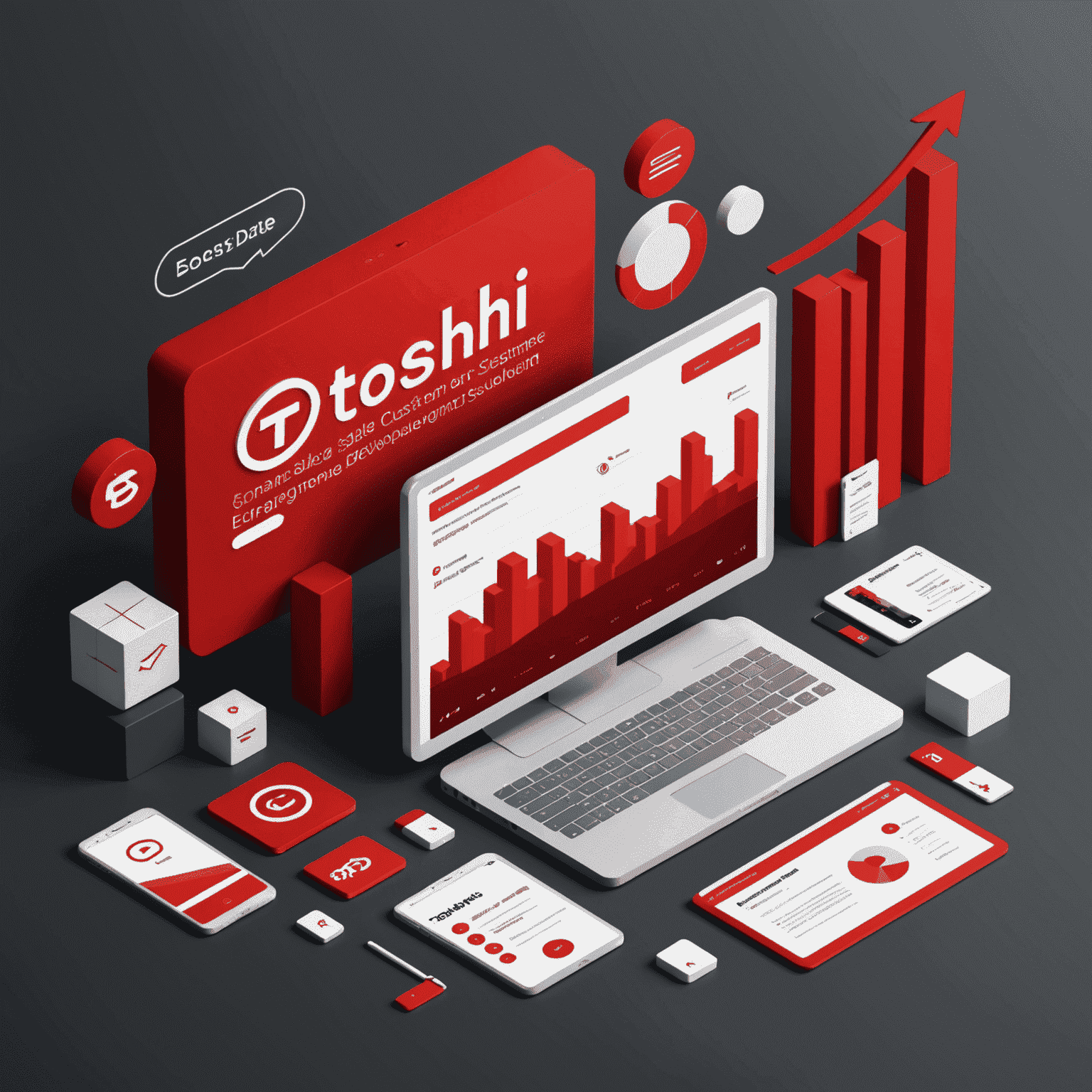 A graph showing increasing sales and customer engagement after implementing GMGN Web Development Studio's e-commerce solution. The image uses a red and white color scheme, emphasizing the growth and success achieved through our web app solutions for business.